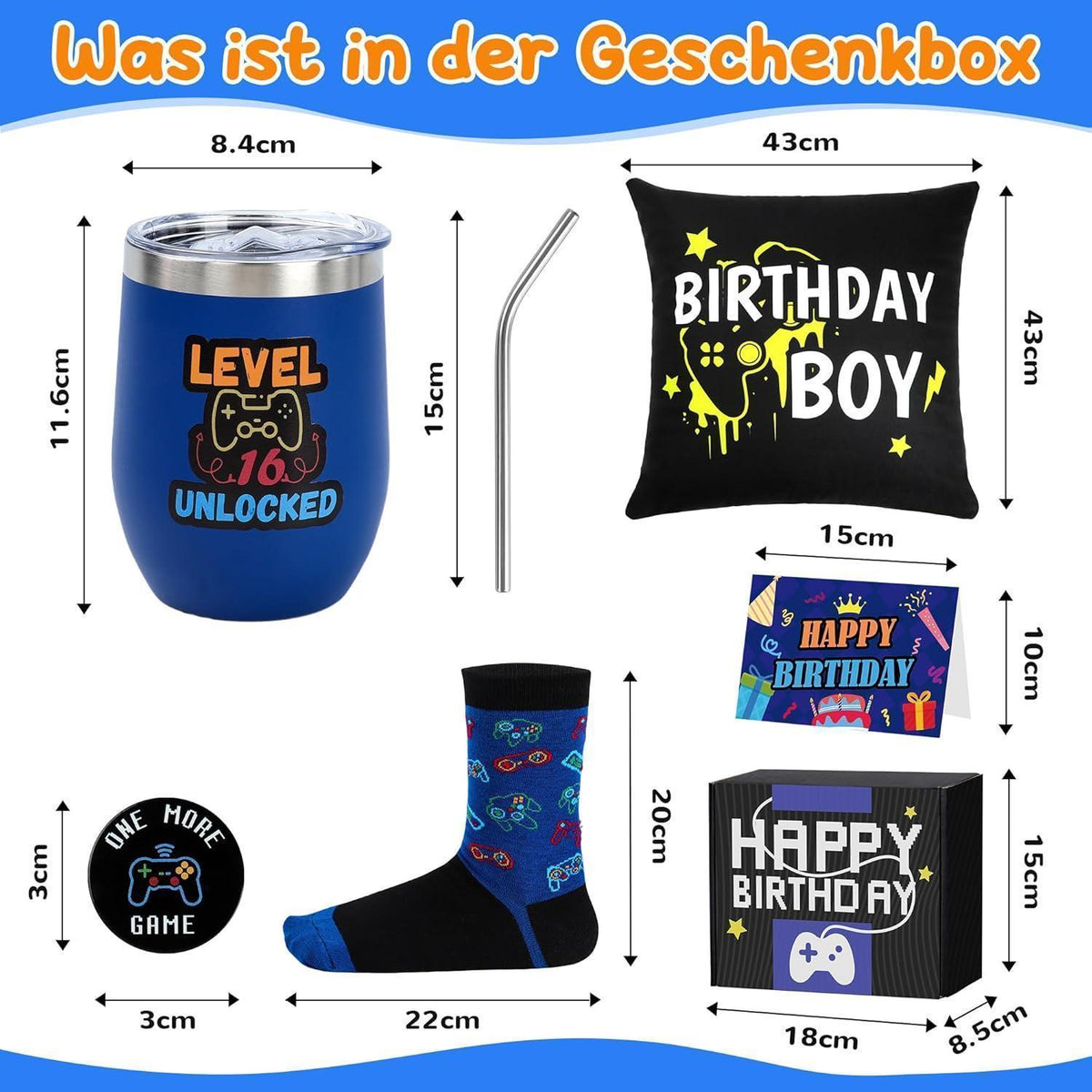 Gamer Geschenkset 16 Jahre | Geburtstagsgeschenk Junge mit Becher & Kissen