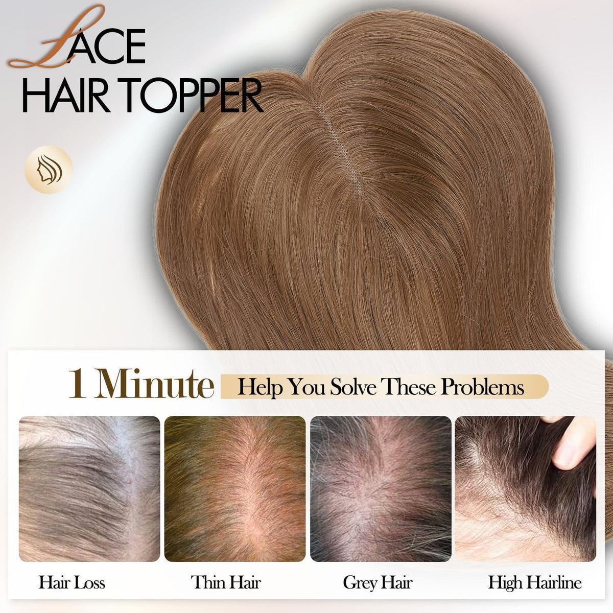 Hellbrauner Haar Topper mit Pony | Clip-in, 14 Zoll, Synthetik
