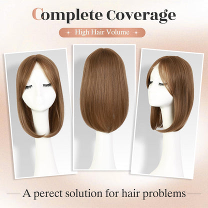 Hellbrauner Haar Topper mit Pony | Clip-in, 14 Zoll, Synthetik