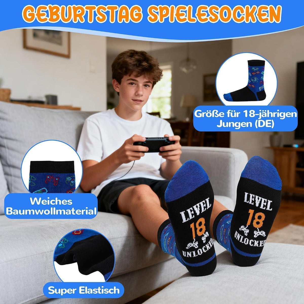 Gamer Geschenkset 18. Geburtstag | Kissen, Becher & Socken