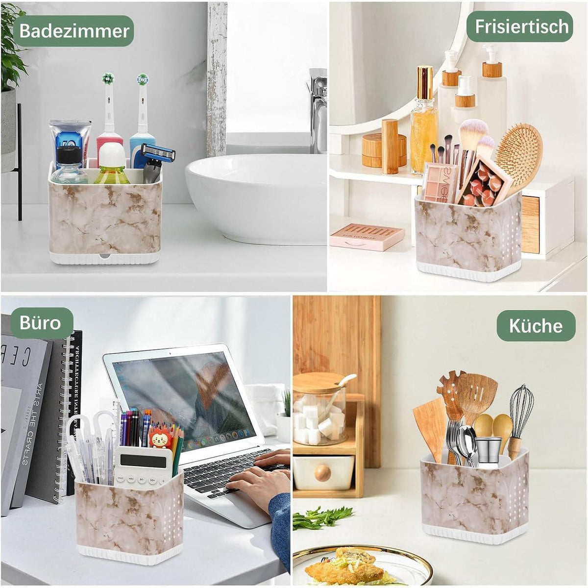 Marmor Zahnbürstenhalter mit 4 Fächern & Ablauflöchern
