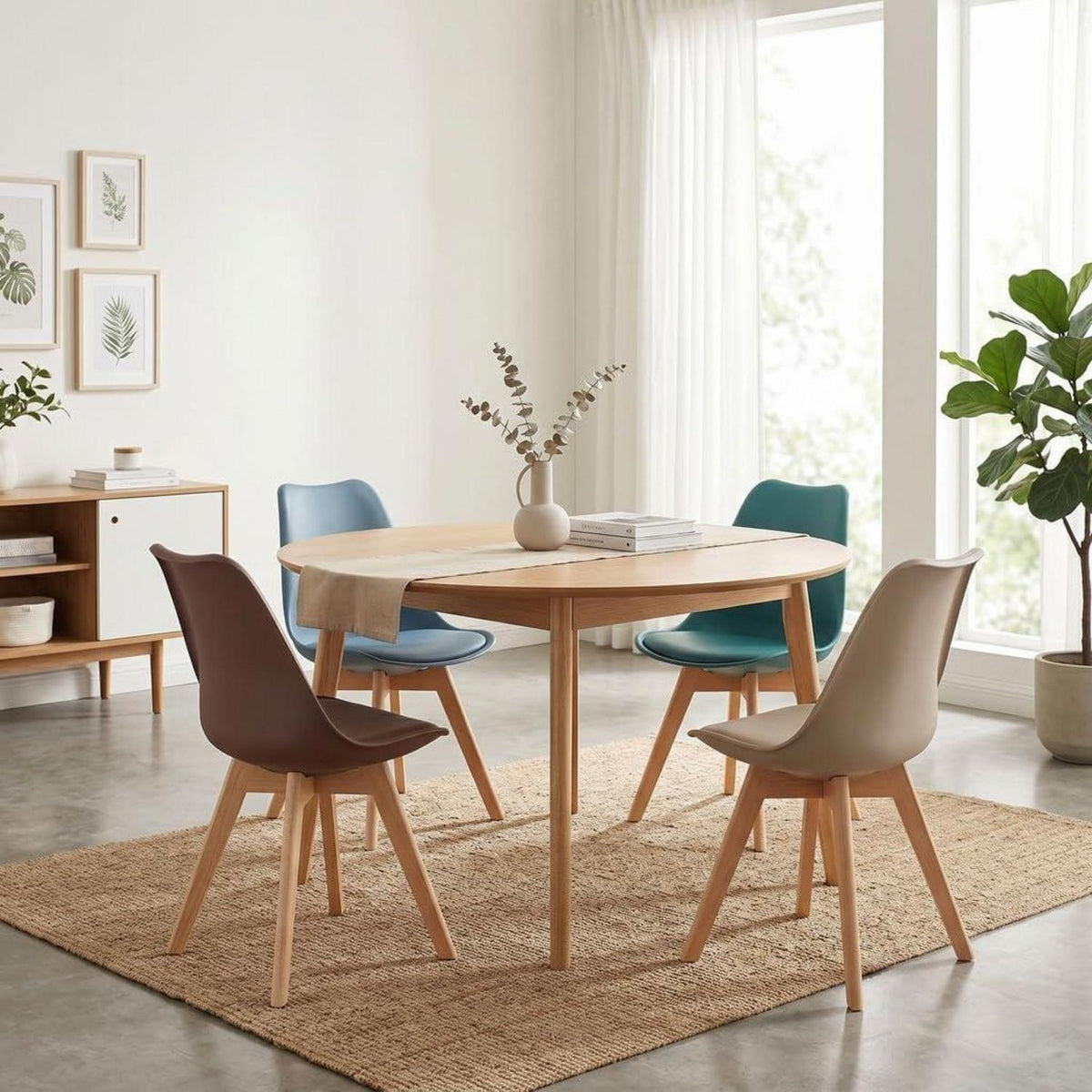 8 Esszimmerstühle Skandinavisch mit Sitzkissen & Holzbeinen