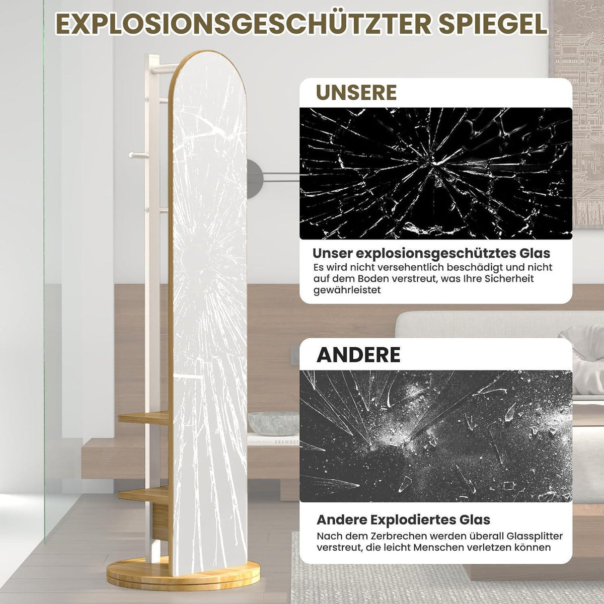 360° Ganzkörperspiegel mit Garderobe & Ablagen