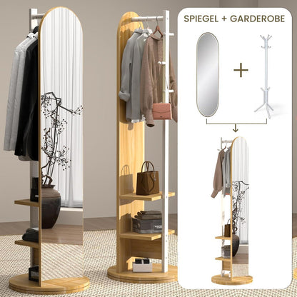 360° Ganzkörperspiegel mit Garderobe & Ablagen