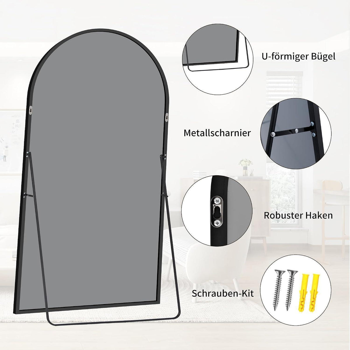 Großer Ganzkörperspiegel 198x101cm – Stehend, Hängend, Modern