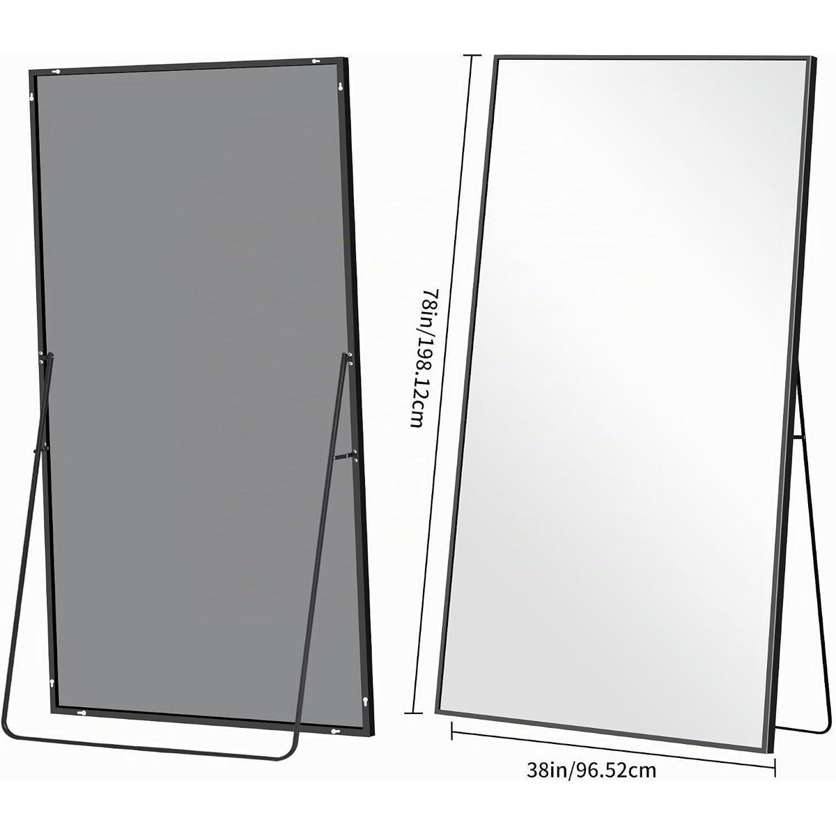 Großer Ganzkörperspiegel 198x96cm mit schwarzem Aluminiumrahmen