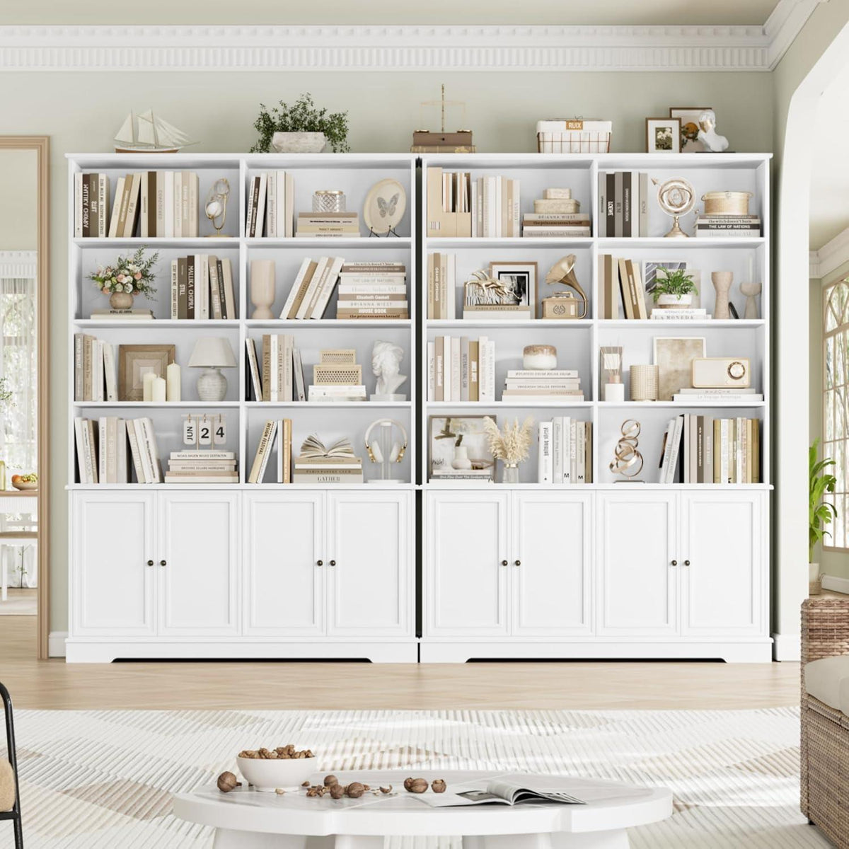 Bücherregal 185cm mit Türen & Fächern – Weißes Holzregal