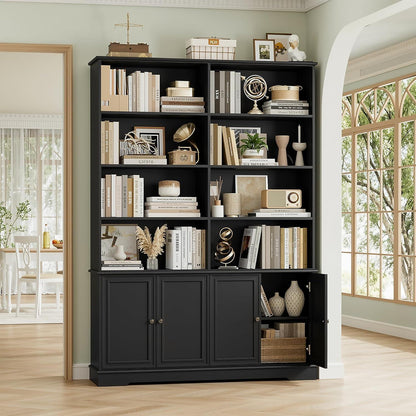 185cm Bücherregal mit Türen & Fächern – Schwarz