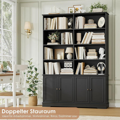 185cm Bücherregal mit Türen & Fächern – Schwarz
