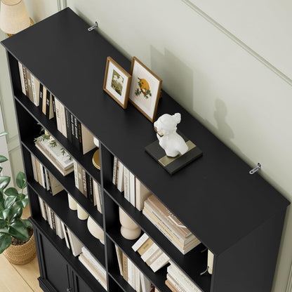 185cm Bücherregal mit Türen & Fächern – Schwarz