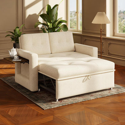 Schlafsofa mit Klapptisch & Verstelllehne – Cord Beige