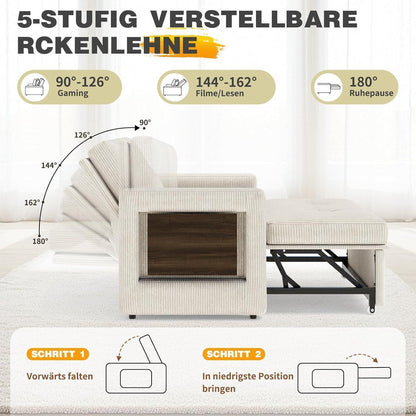 Schlafsofa mit Klapptisch & Verstelllehne – Cord Beige