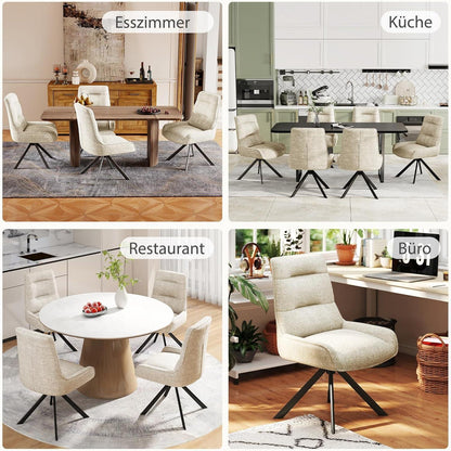Drehbarer Esszimmerstuhl Set, Chenille, Beige - 4er Pack