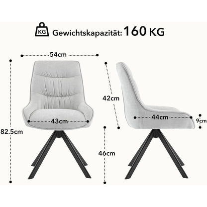 Drehbarer Esszimmerstuhl Set, Chenille, Hellgrau, 4 Stück