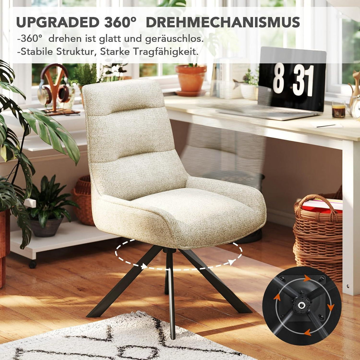 Drehstuhl Esszimmer 6er Set – Chenille Esszimmerstühle Beige
