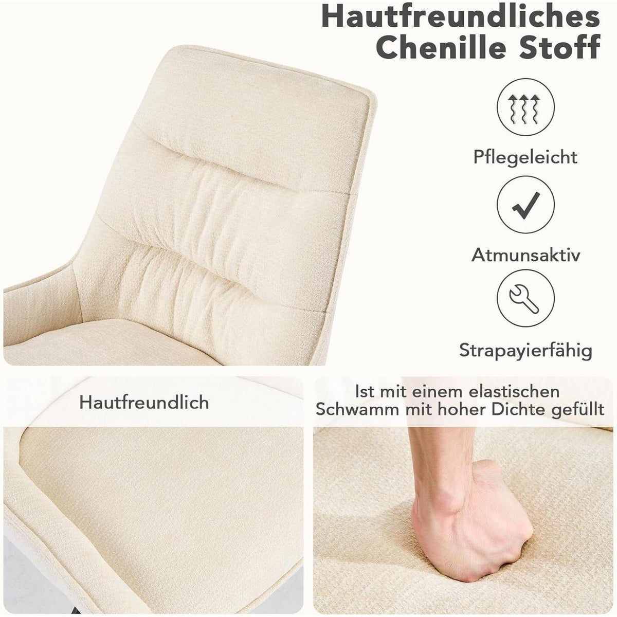 Drehstuhl Esszimmer 6er Set – Chenille Esszimmerstühle Beige