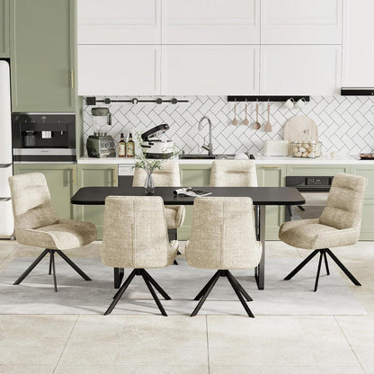 Drehstuhl Esszimmer 6er Set – Chenille Esszimmerstühle Beige