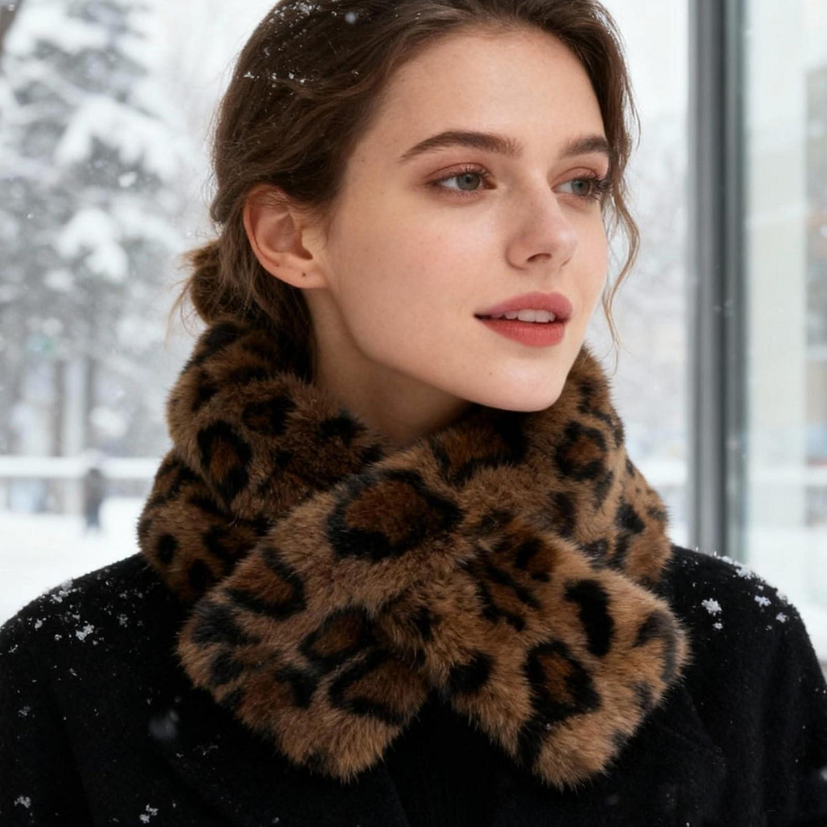 Schal Damen Kunstfell Leopardenmuster warm und stilvoll