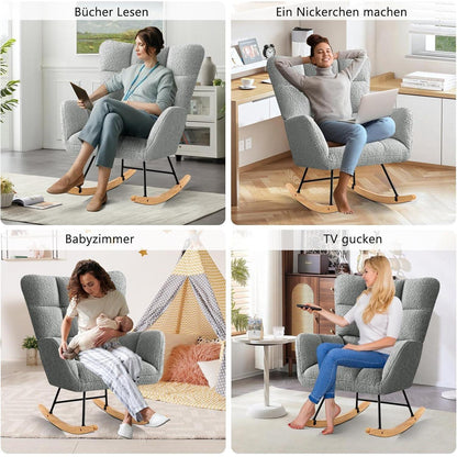 Schaukelstuhl 2er Set Grau – Bequemer Lesesessel für Wohnzimmer & Babyzimmer