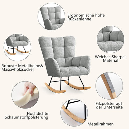 Schaukelstuhl 2er Set Grau – Bequemer Lesesessel für Wohnzimmer & Babyzimmer