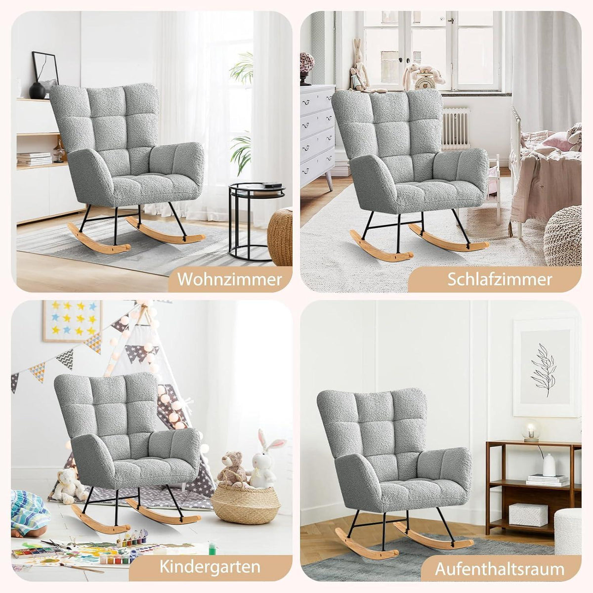 Schaukelsessel Grau – Bequemer Lesesessel für Wohnzimmer & Babyzimmer