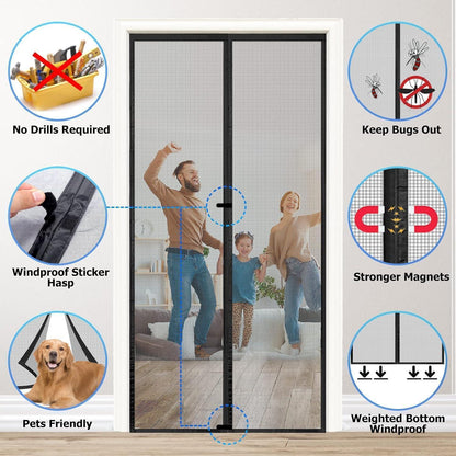 Magnetvorhang 110x230 cm – Fliegengitter ohne Bohren, Schwarz