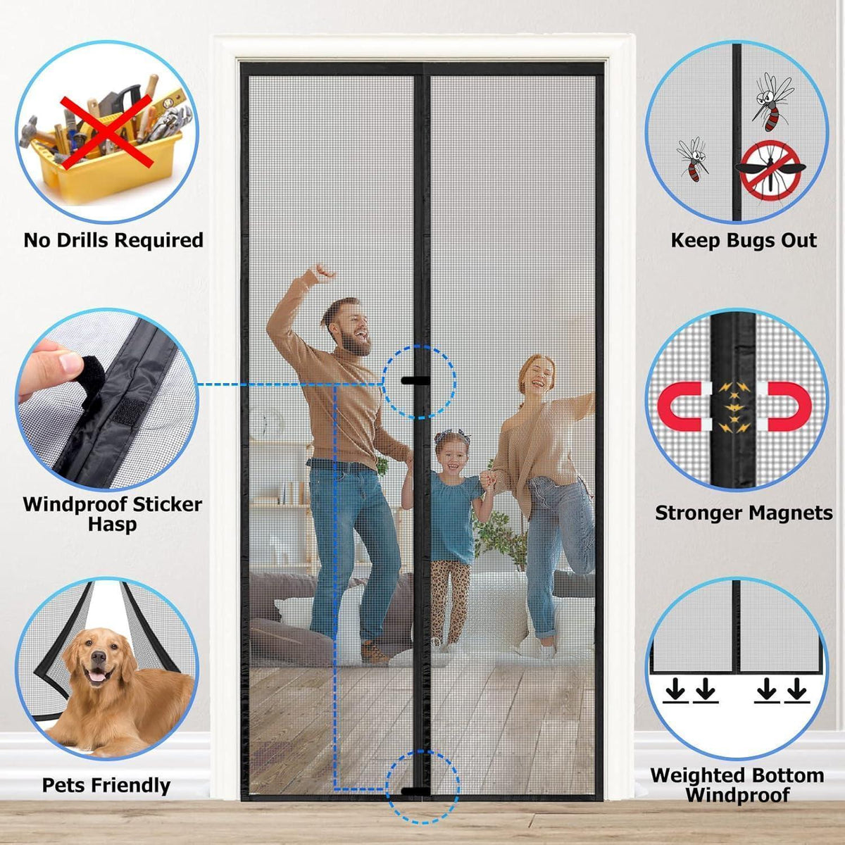 Magnetvorhang 75x190 cm – Fliegengitter ohne Bohren, selbstschließend