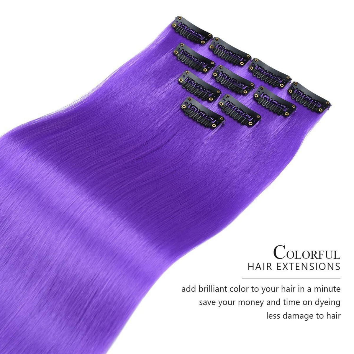 10x Clip-in Haarverlängerung Bunt 50cm Party Cosplay Lila