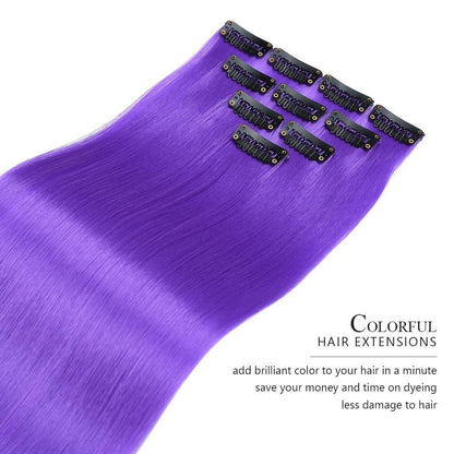 10x Clip-in Haarverlängerung Bunt 50cm Party Cosplay Lila