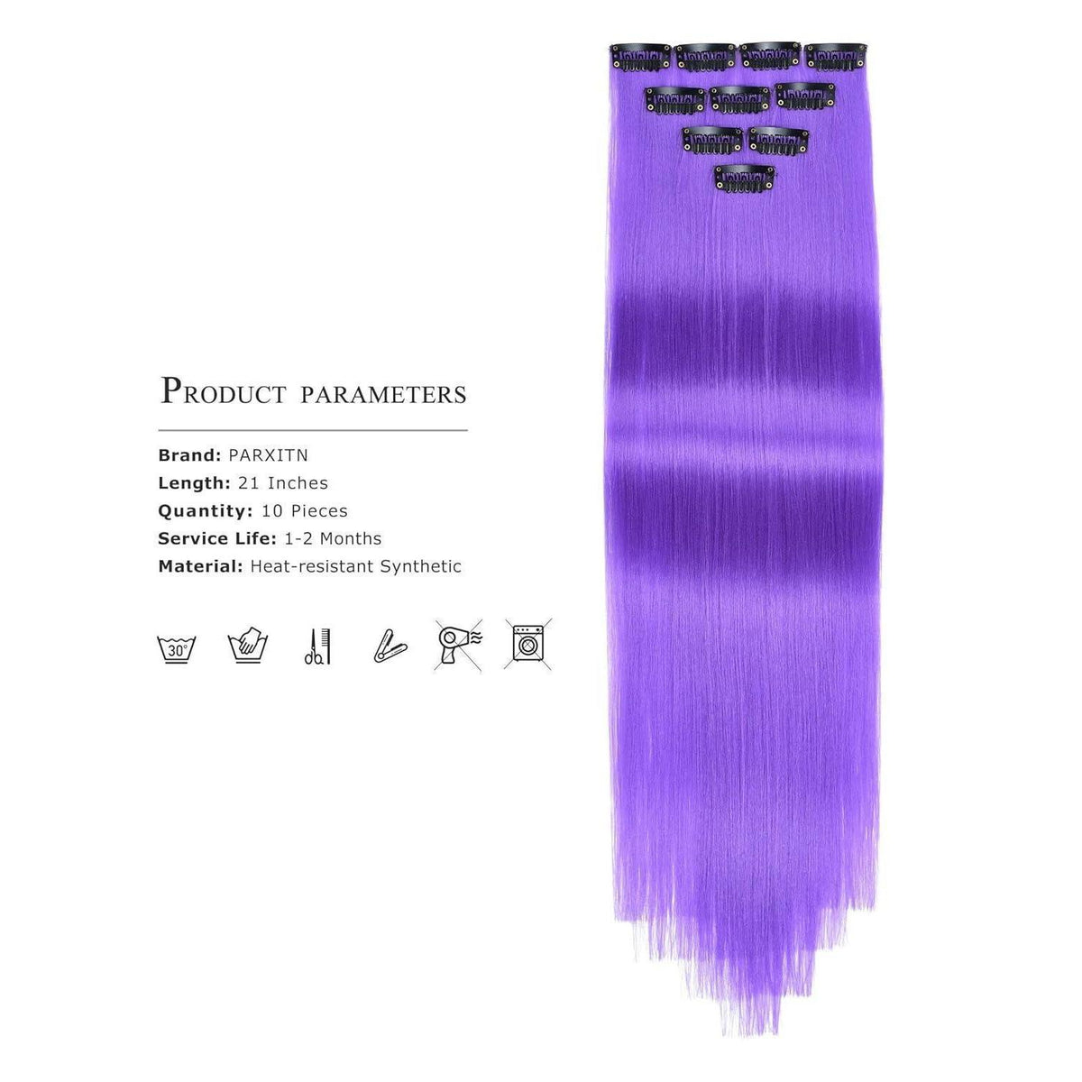 10x Clip-in Haarverlängerung Bunt 50cm Party Cosplay Lila