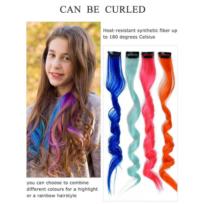 10x Clip-in Haarverlängerung Bunt 50cm Party Cosplay Lila