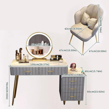 Schminktisch Set mit Stuhl & Spiegel – Grau, 100cm