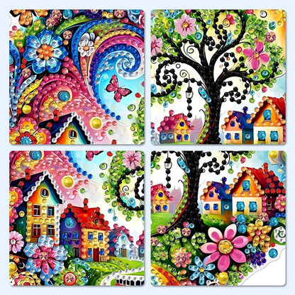 Diamant Painting Dorf Schmetterling DIY Set mit Kette 20x20cm