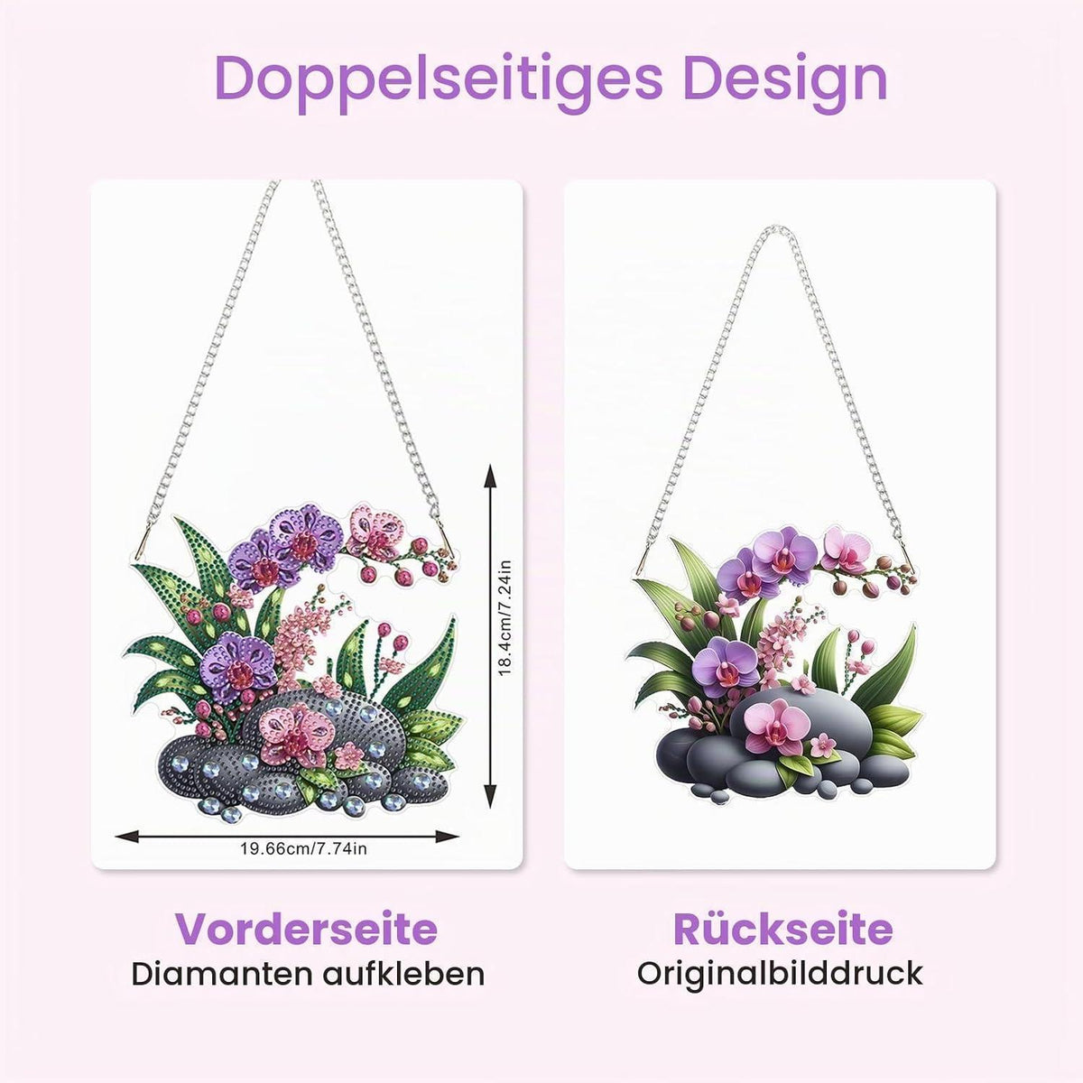 DIY Orchideen Diamantmalerei Set mit Kette – Hängendes Fensterbild 20x20cm