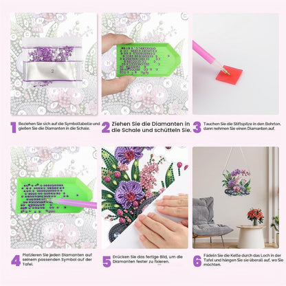 DIY Orchideen Diamantmalerei Set mit Kette – Hängendes Fensterbild 20x20cm