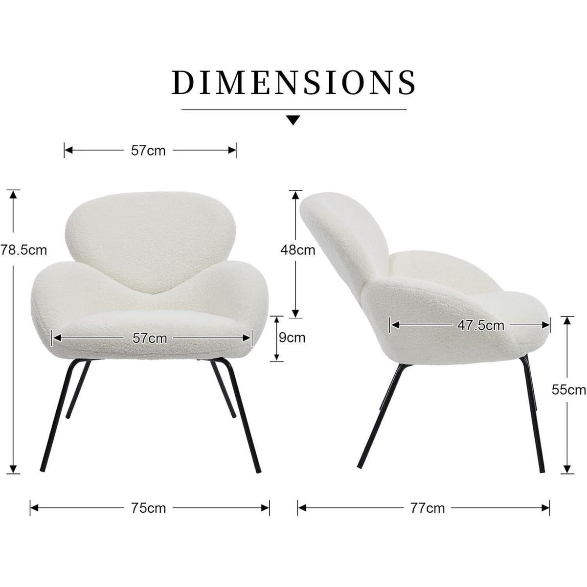 Loungesessel Wohnzimmer Modern, Kunstfell Weiß