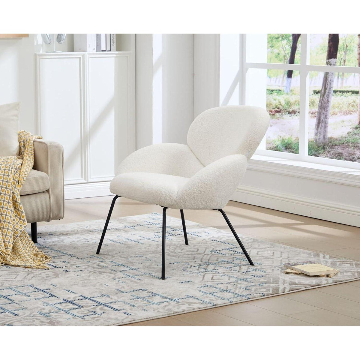 Loungesessel Wohnzimmer Modern, Kunstfell Weiß
