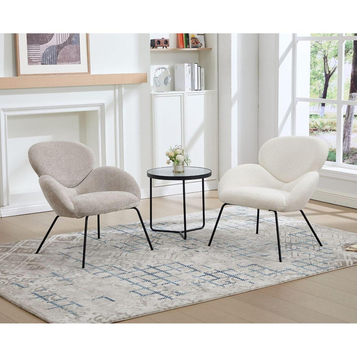 Loungesessel Wohnzimmer Modern, Kunstfell Weiß