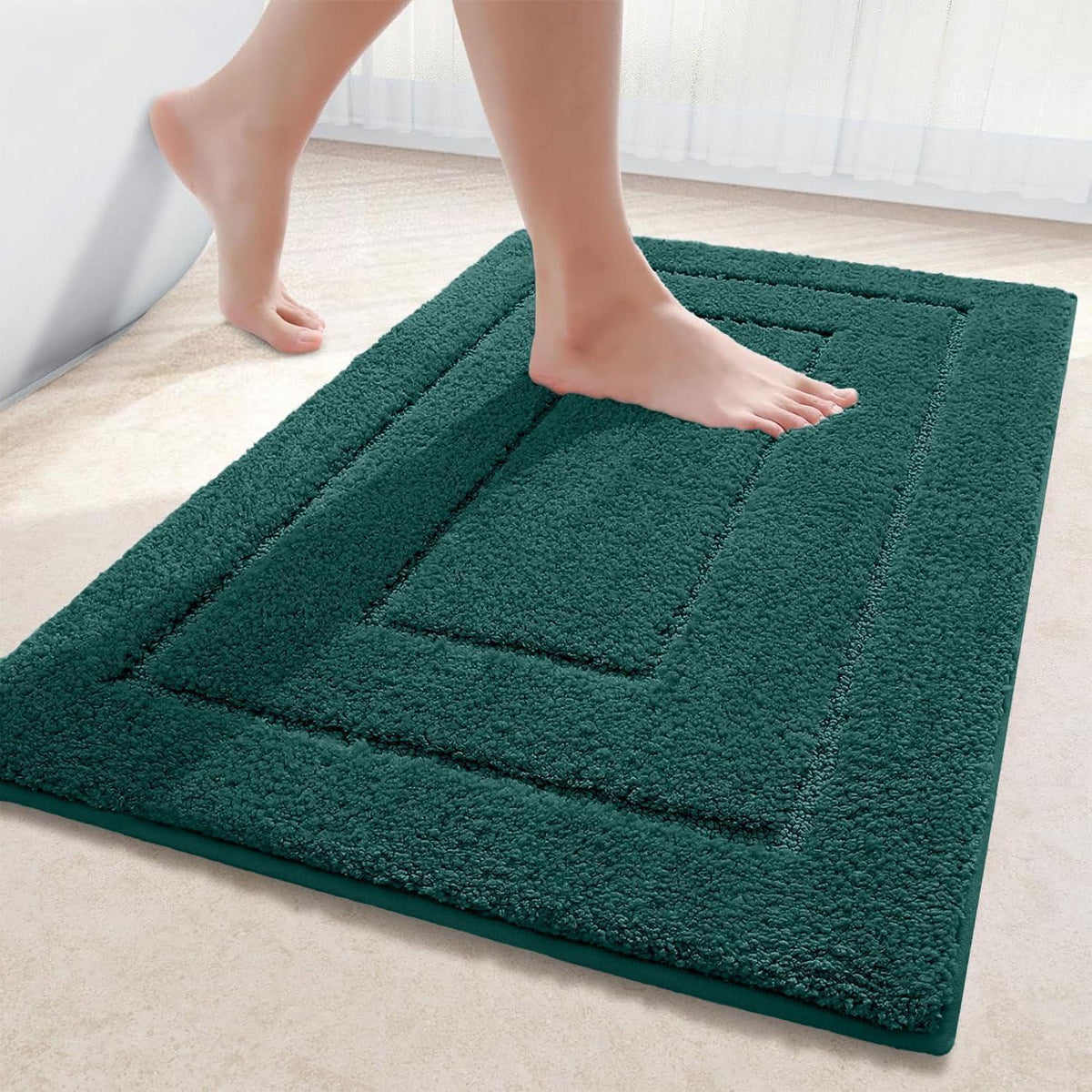 Mikrofaser Badteppich 60x90 cm Dunkelgrün – Rutschfest & Wasserabsorbierend