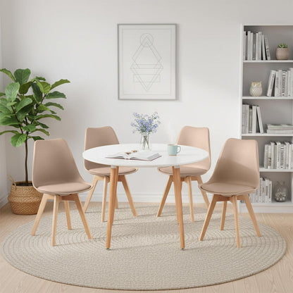 Esstisch Set mit 4 Stühlen – Skandinavisch, Weiß & Buche