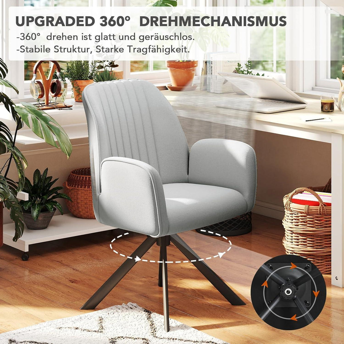 Drehbarer Esszimmerstuhl mit Armlehne & Chenille Bezug - Set 2 Stück