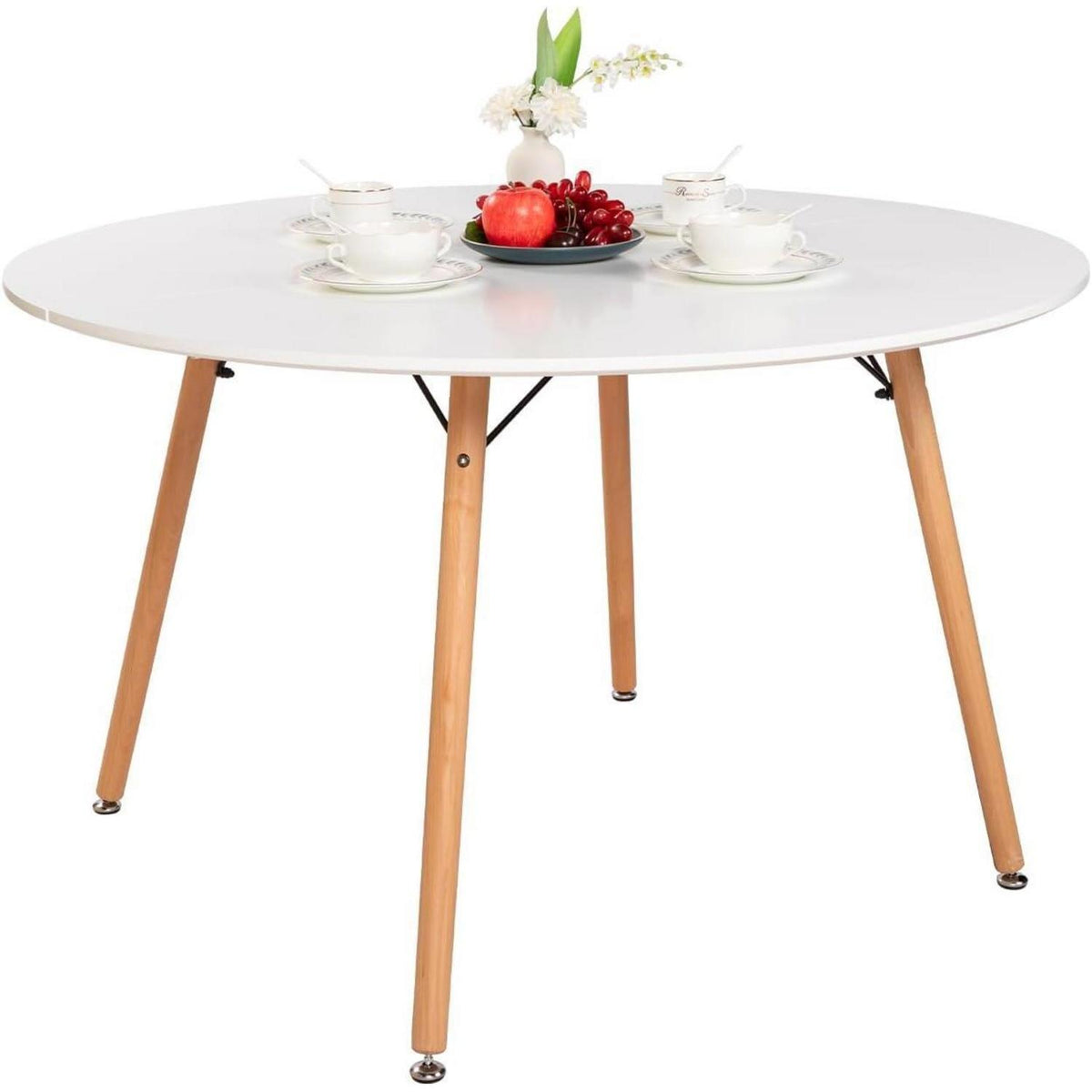 Esstisch Set 120cm Weiß mit 4 Buche Stühlen
