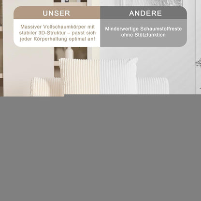 Übergroßer Cord Sessel mit Fußhocker & Seitentaschen – Beige