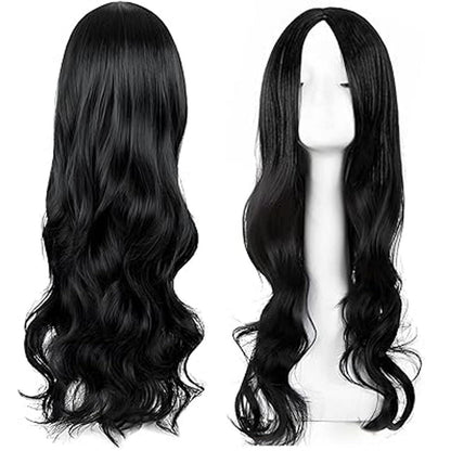 Lange Schwarze Wellenperücke – 70cm, für Alltag & Kostüme