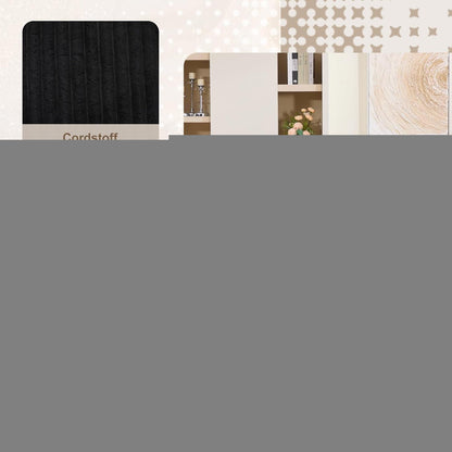 Übergroßer Cord Sessel mit Fußhocker & Seitentaschen Schwarz