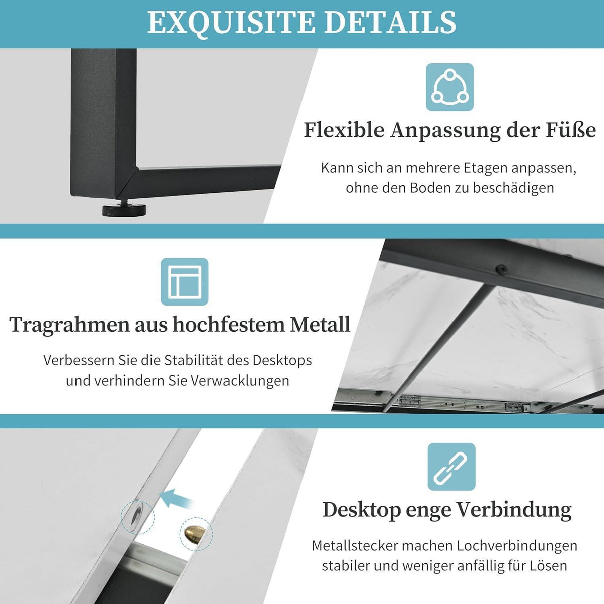 Ausziehbarer Esstisch Weiß 140-180 cm mit Metallgestell