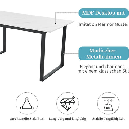 Ausziehbarer Esstisch Weiß 140-180 cm mit Metallgestell