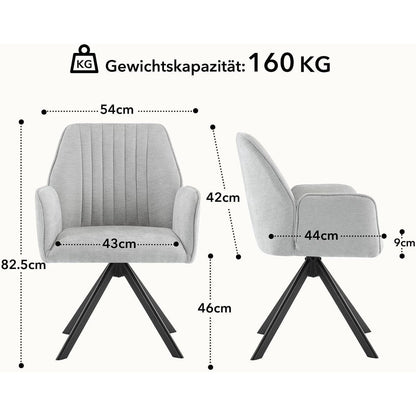 Drehbarer Esszimmerstuhl Set, Chenille, Hellgrau (6 Stück)