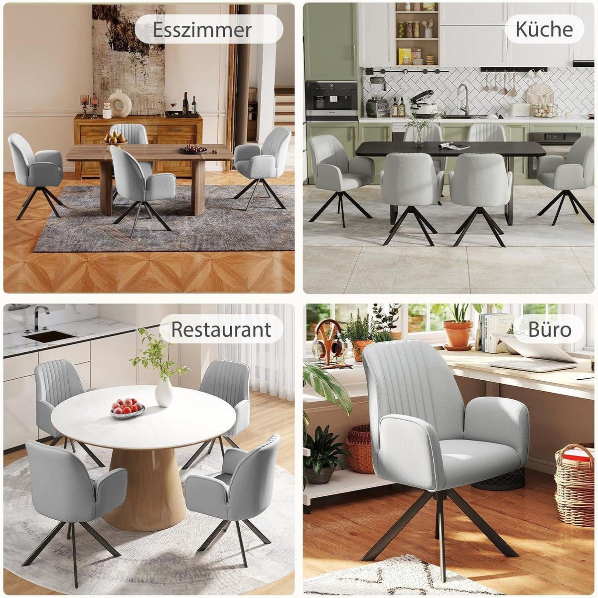 Drehbarer Esszimmerstuhl Set, Chenille, Hellgrau (6 Stück)