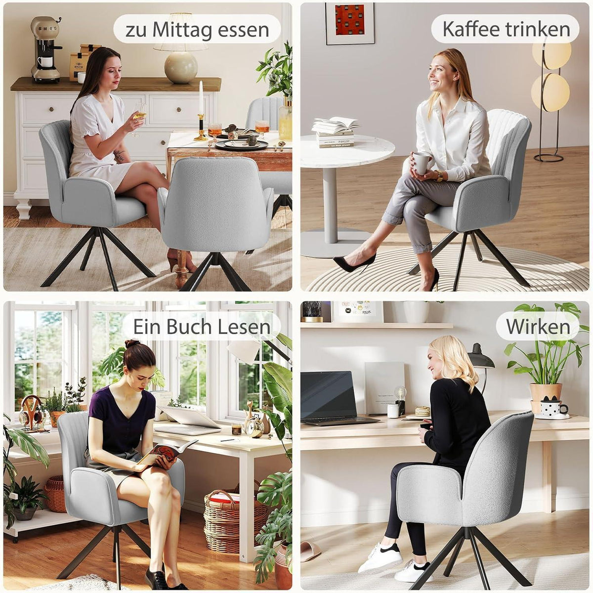 Drehbarer Esszimmerstuhl Set, Chenille, Hellgrau (6 Stück)